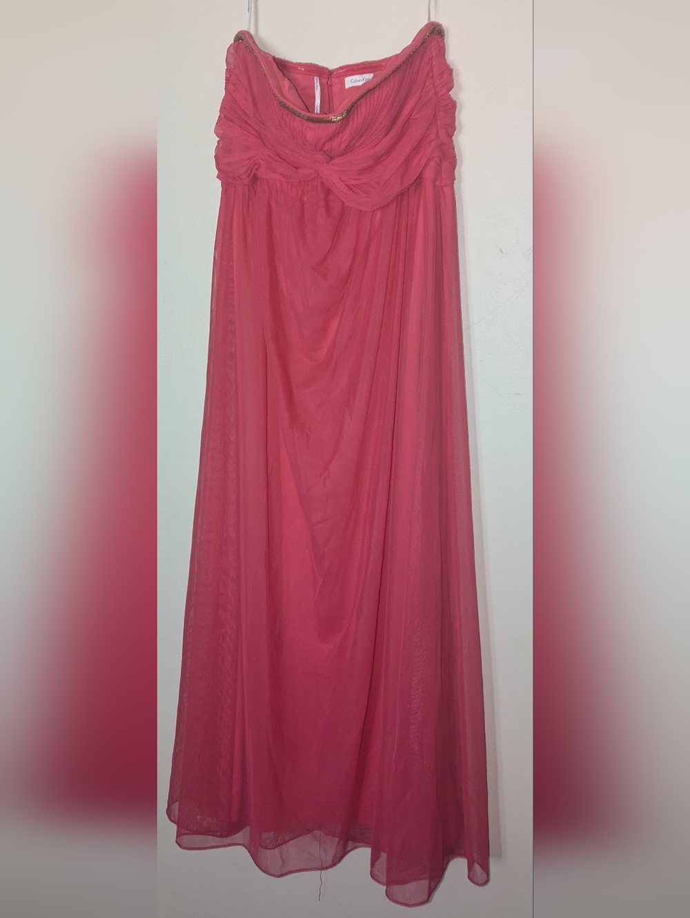 😍SALE😍Calvin Klein Coral Pink Strapless Formal Gown